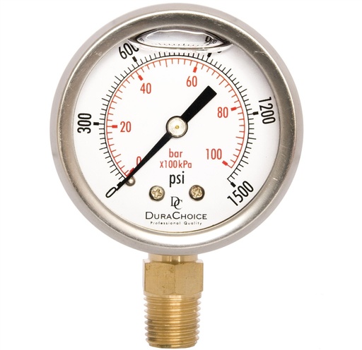 [PPR020] POLIVAC - OIL FILLED PRESSURE GAUGE 0-1500 PSI SUITS MOST SMALL PORTABLE STEAM CLEANERS